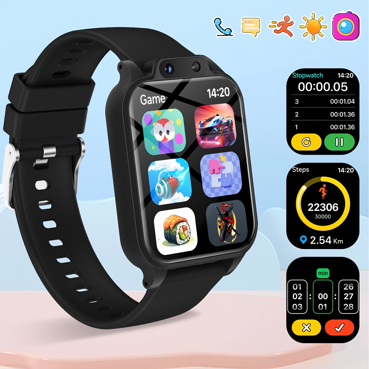 Smartwatch Watches For Kids - 18가지 교육용 게임, HD 셀카 지원,
