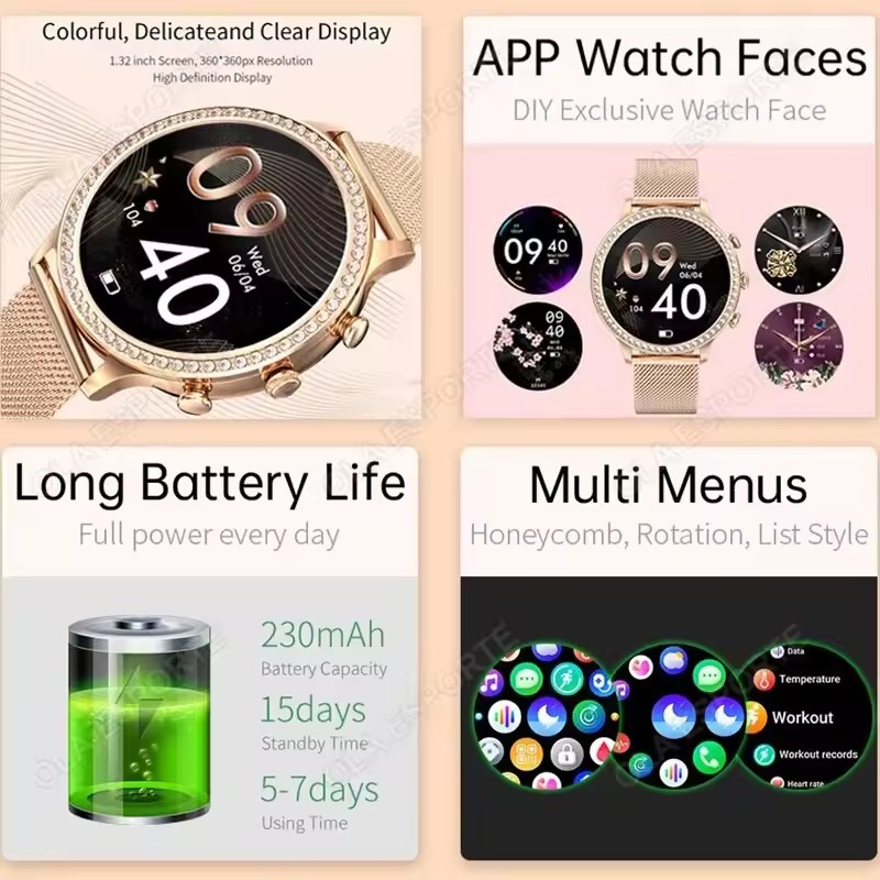 세련된 여성용 스마트워치, 블루투스 통화 기능, 알림, - Smartwatch Watches For Girls 리뷰 및 가격