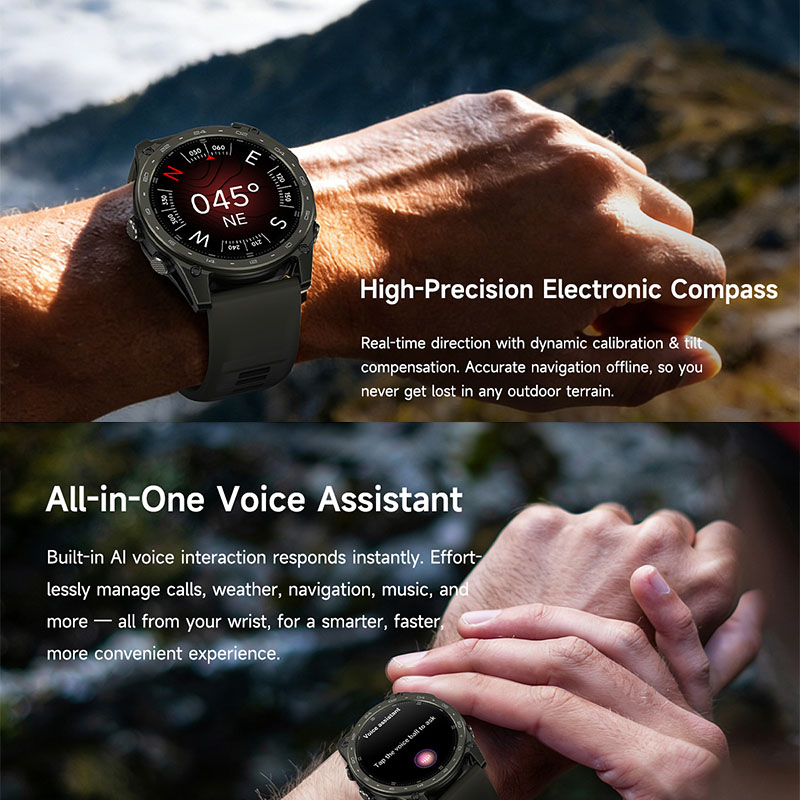 새로운 5ATM 방수 스마트워치, 스포츠 모드, 무선  - Altimeter Compass Watch 리뷰 및 가격
