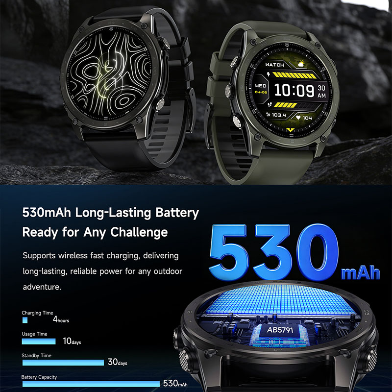 새로운 5ATM 방수 스마트워치, 스포츠 모드, 무선  - Altimeter Compass Watch 리뷰 및 가격